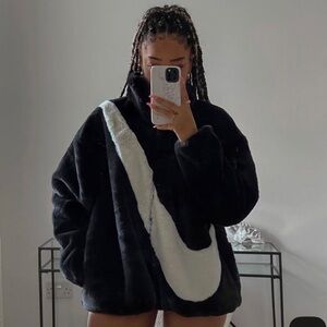 Nike Plush Black and Cream Teddy Jacket